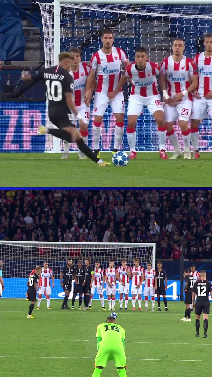  超级巨星欧冠官方晒内马尔单场比赛任意球世界波双响